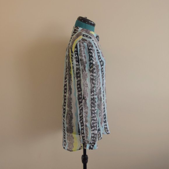 DVF Kenley Oasis Snake Silk Blouse Blue Green - Picture 3 of 7